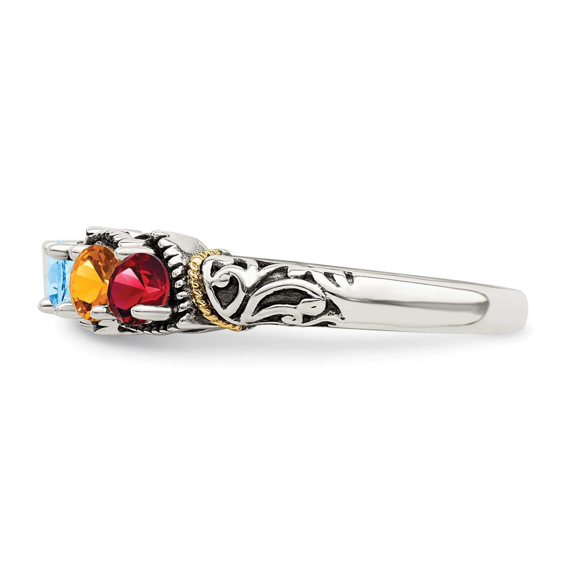 Sterling Silver Antiqued w/14k 4-stone Mother's Ring Mounting