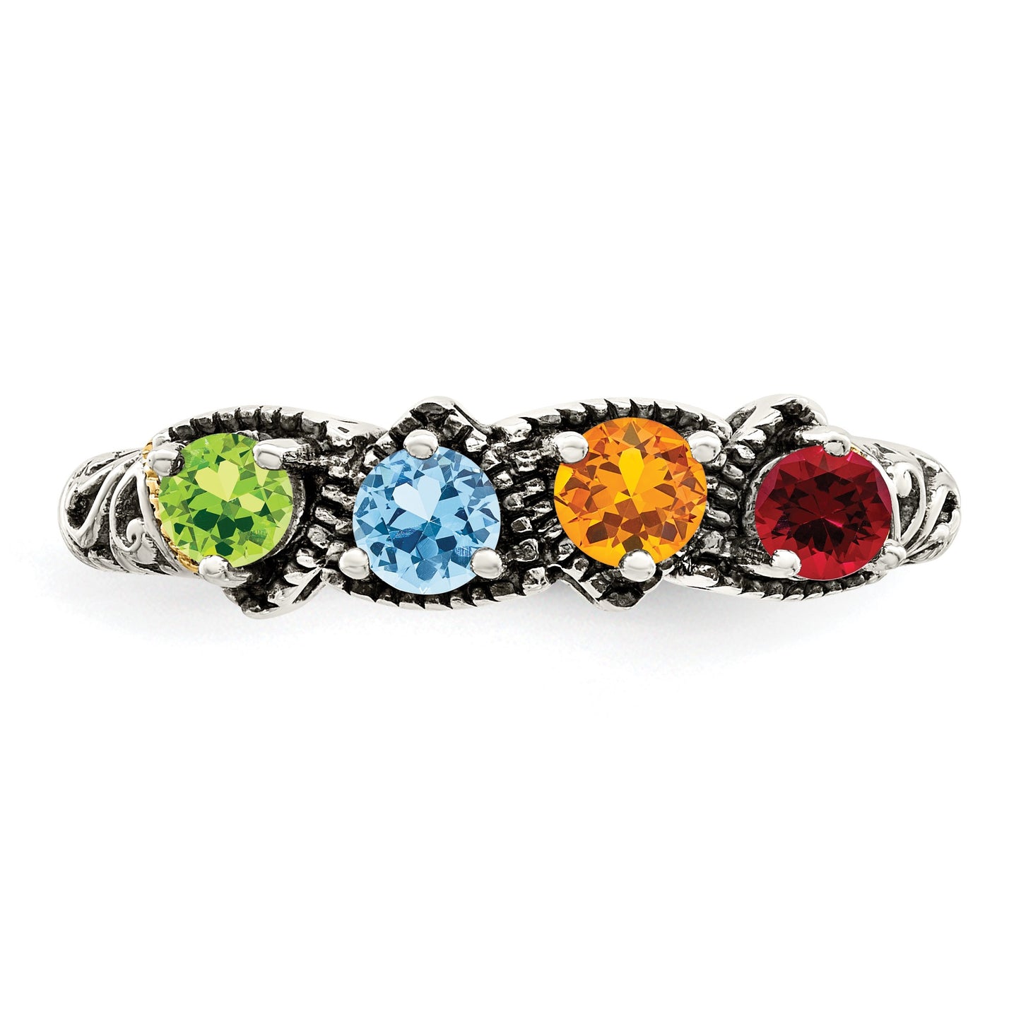 Sterling Silver Antiqued w/14k 4-stone Mother's Ring Mounting