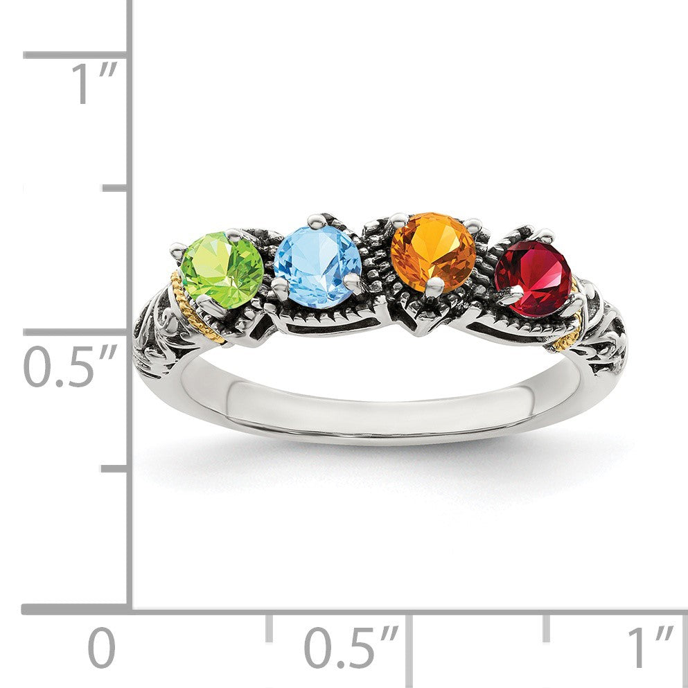 Sterling Silver Antiqued w/14k 4-stone Mother's Ring Mounting