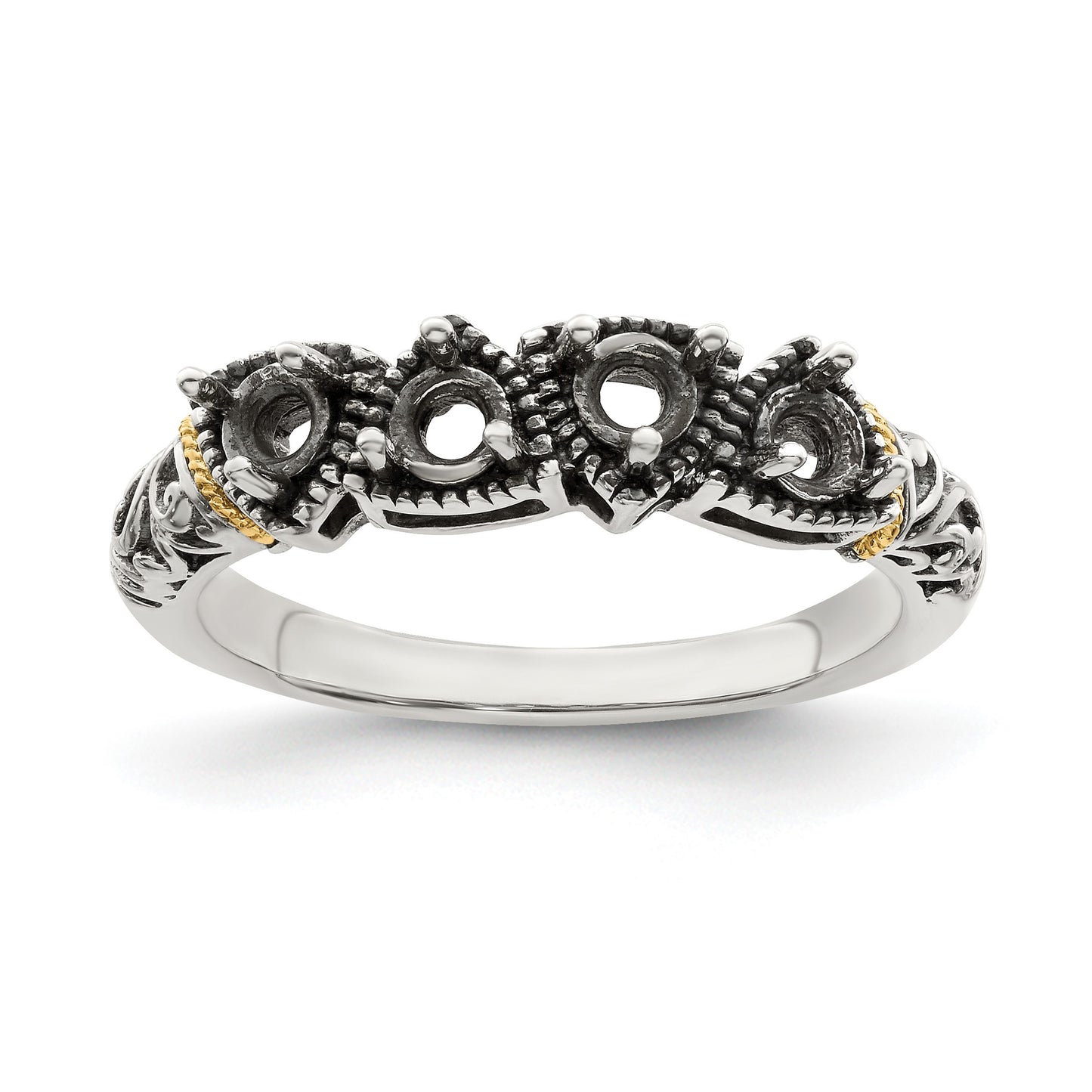 Sterling Silver Antiqued w/14k 4-stone Mother's Ring Mounting