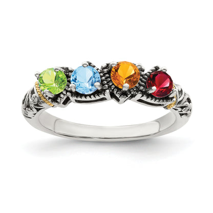 Sterling Silver Antiqued w/14k 4-stone Mother's Ring Mounting