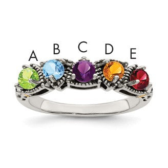 Sterling Silver Antiqued w/14k 5-stone Mother's Ring Mounting