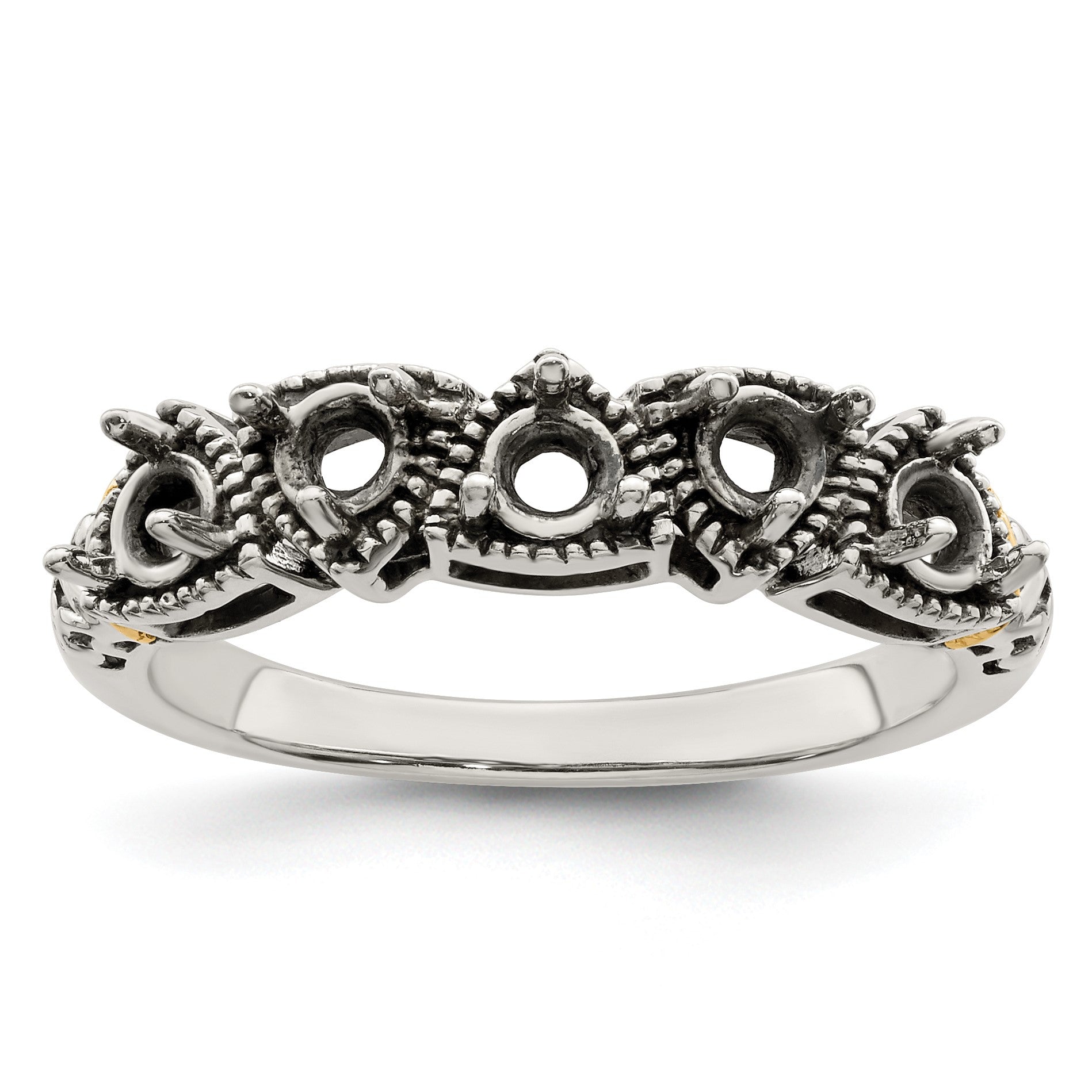 Sterling Silver Antiqued w/14k 5-stone Mother's Ring Mounting