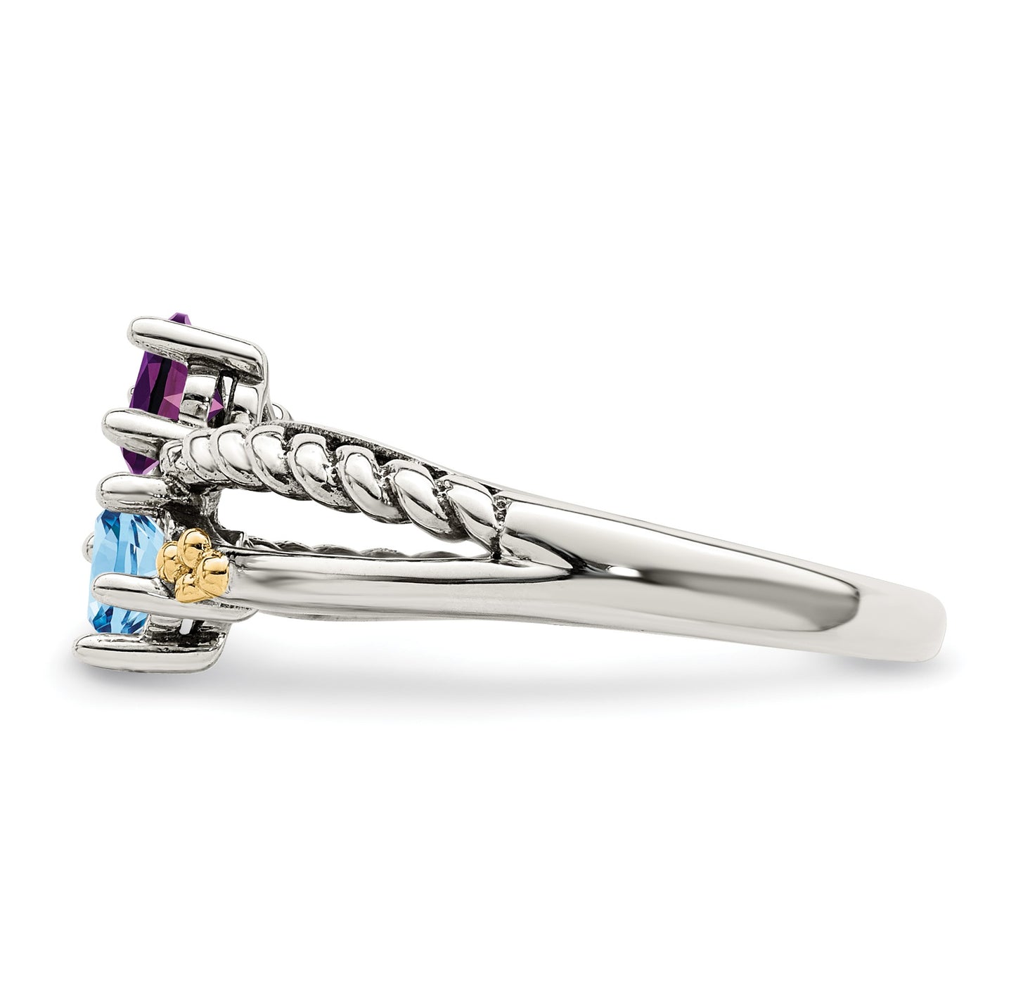 Sterling Silver Antiqued w/14k 2-stone Mother's Ring Mounting