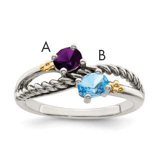 Sterling Silver Antiqued w/14k 2-stone Mother's Ring Mounting
