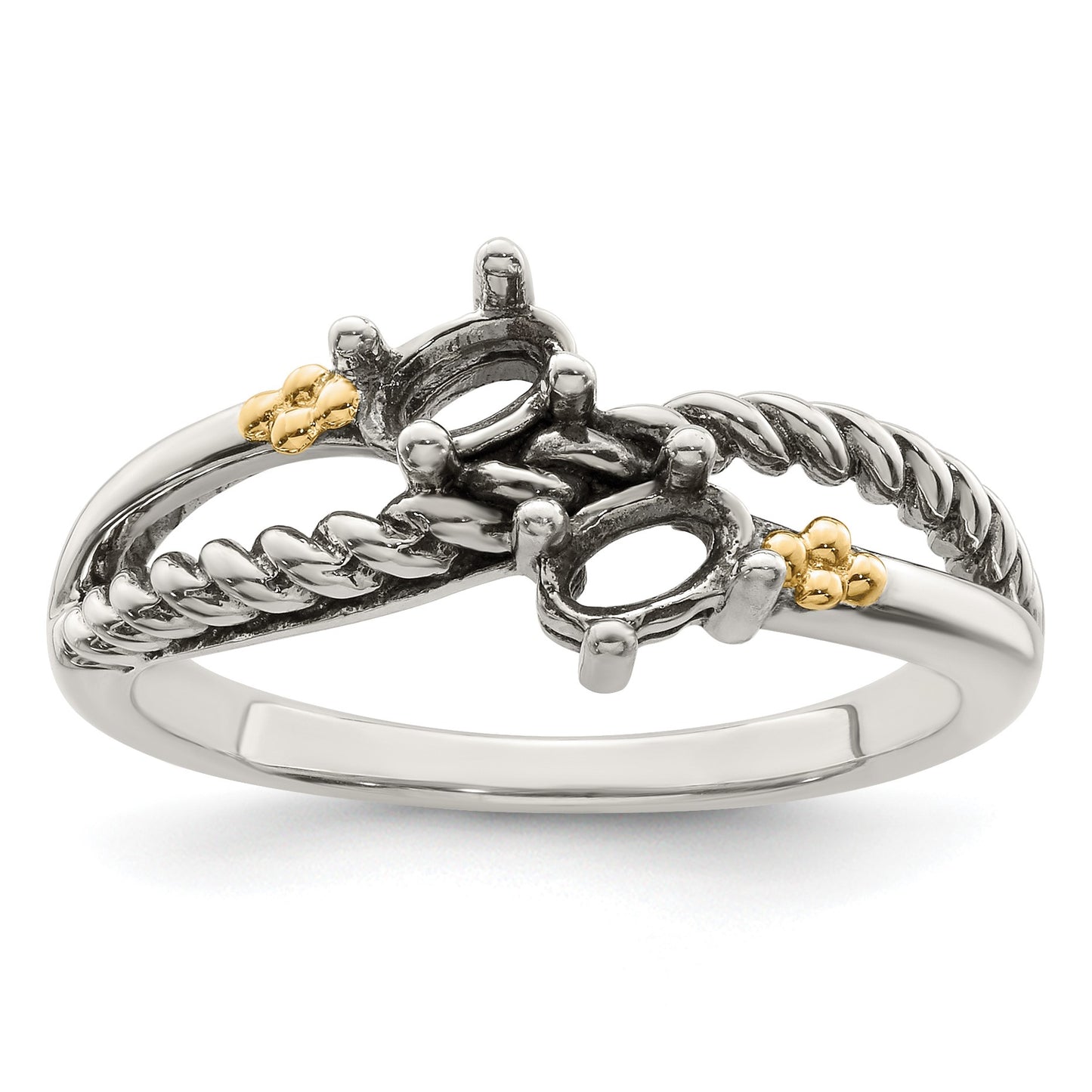 Sterling Silver Antiqued w/14k 2-stone Mother's Ring Mounting