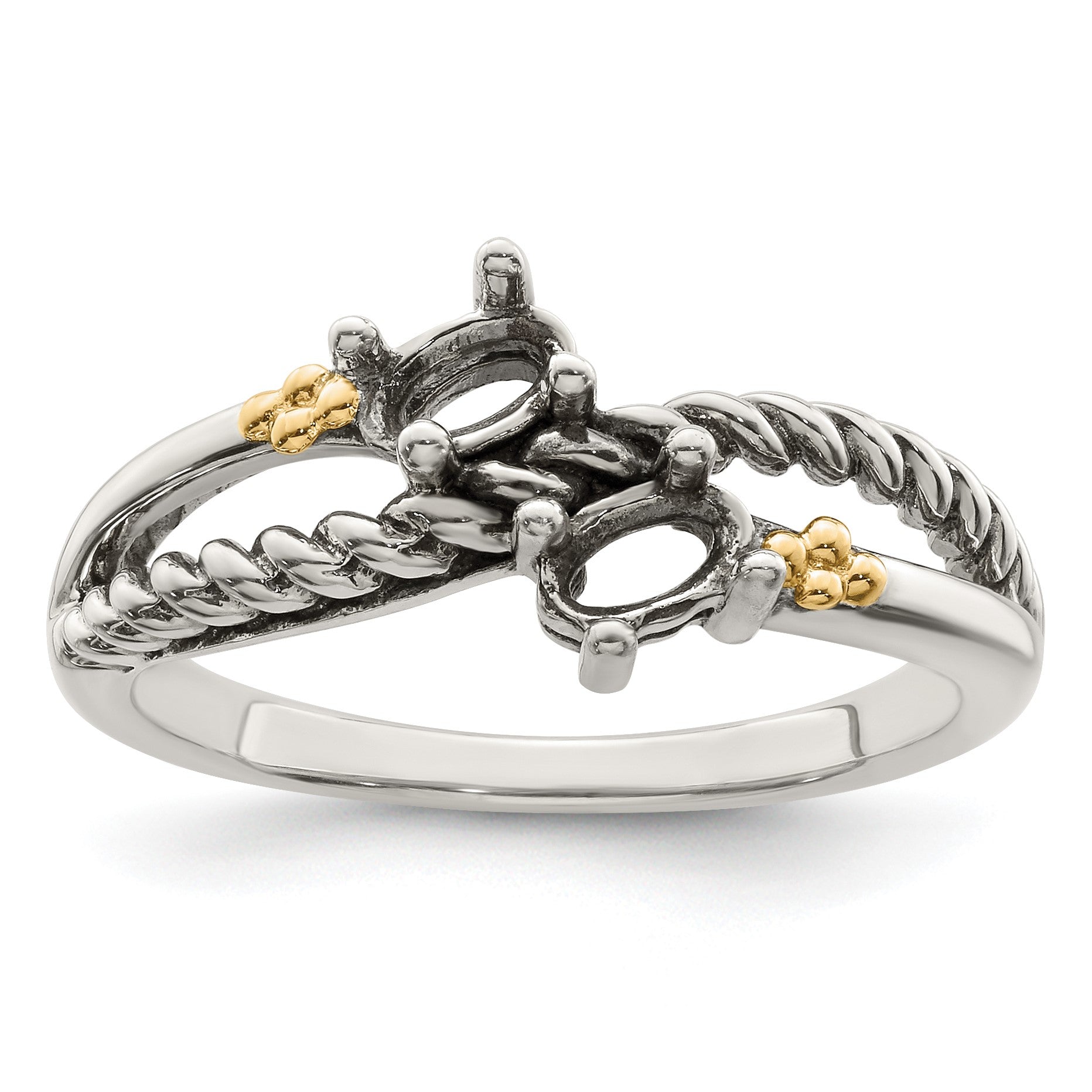Sterling Silver Antiqued w/14k 2-stone Mother's Ring Mounting