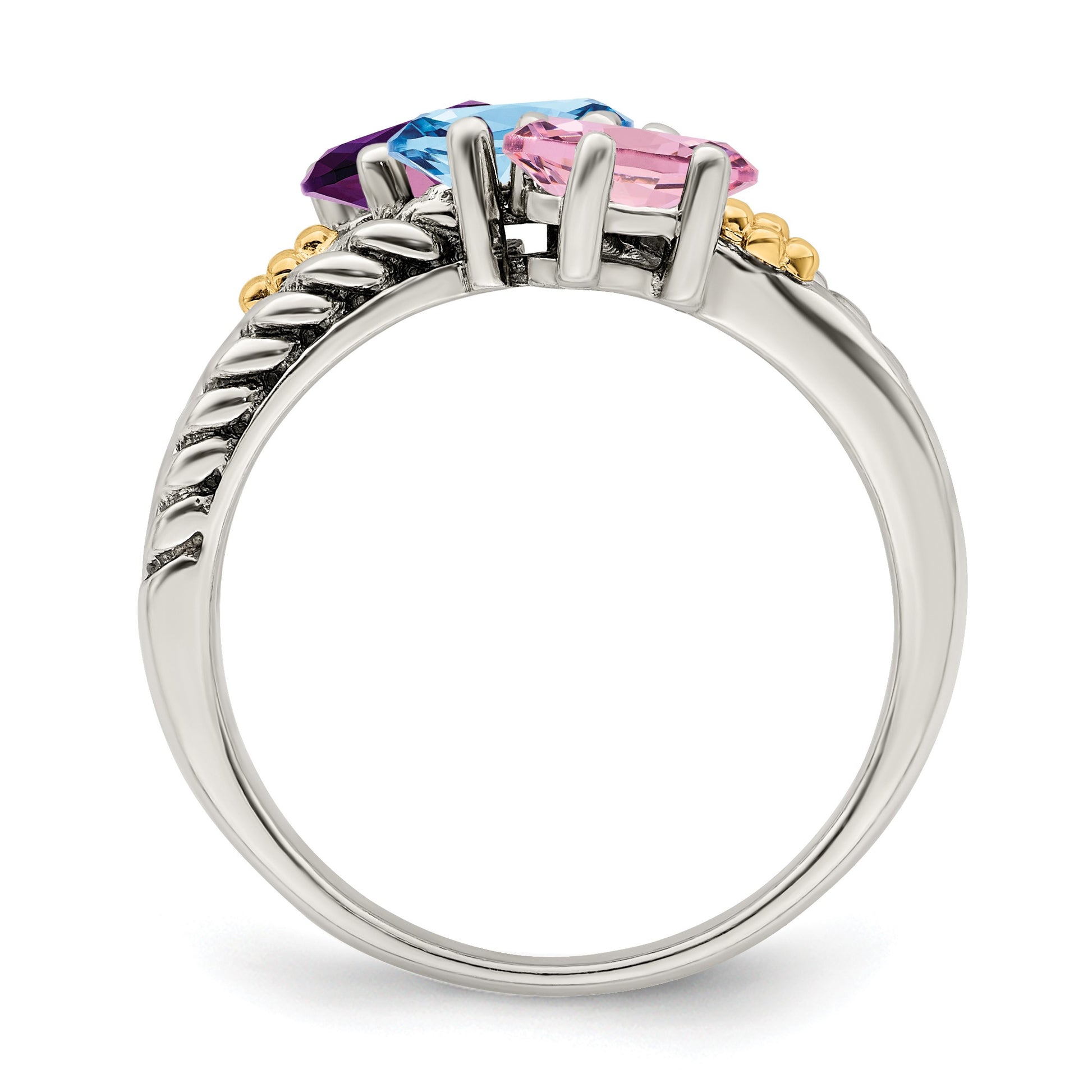 Sterling Silver Antiqued w/14k 3-stone Mother's Ring Mounting