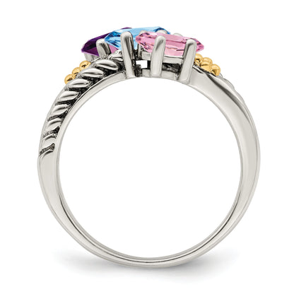 Sterling Silver Antiqued w/14k 3-stone Mother's Ring Mounting