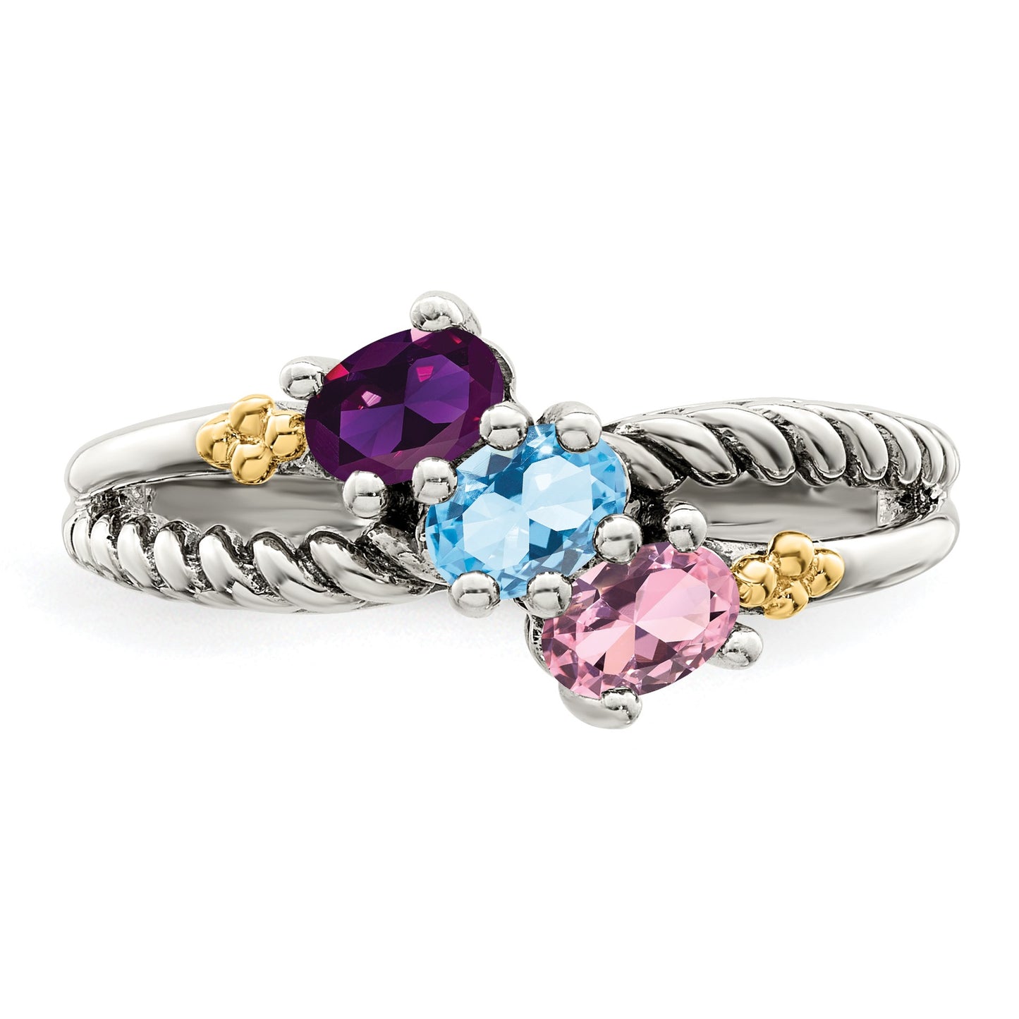 Sterling Silver Antiqued w/14k 3-stone Mother's Ring Mounting