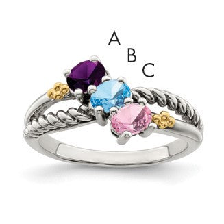 Sterling Silver Antiqued w/14k 3-stone Mother's Ring Mounting