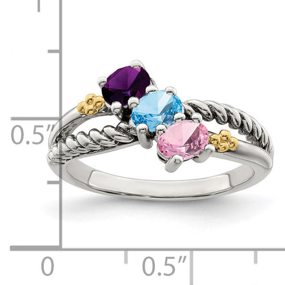 Sterling Silver Antiqued w/14k 3-stone Mother's Ring Mounting