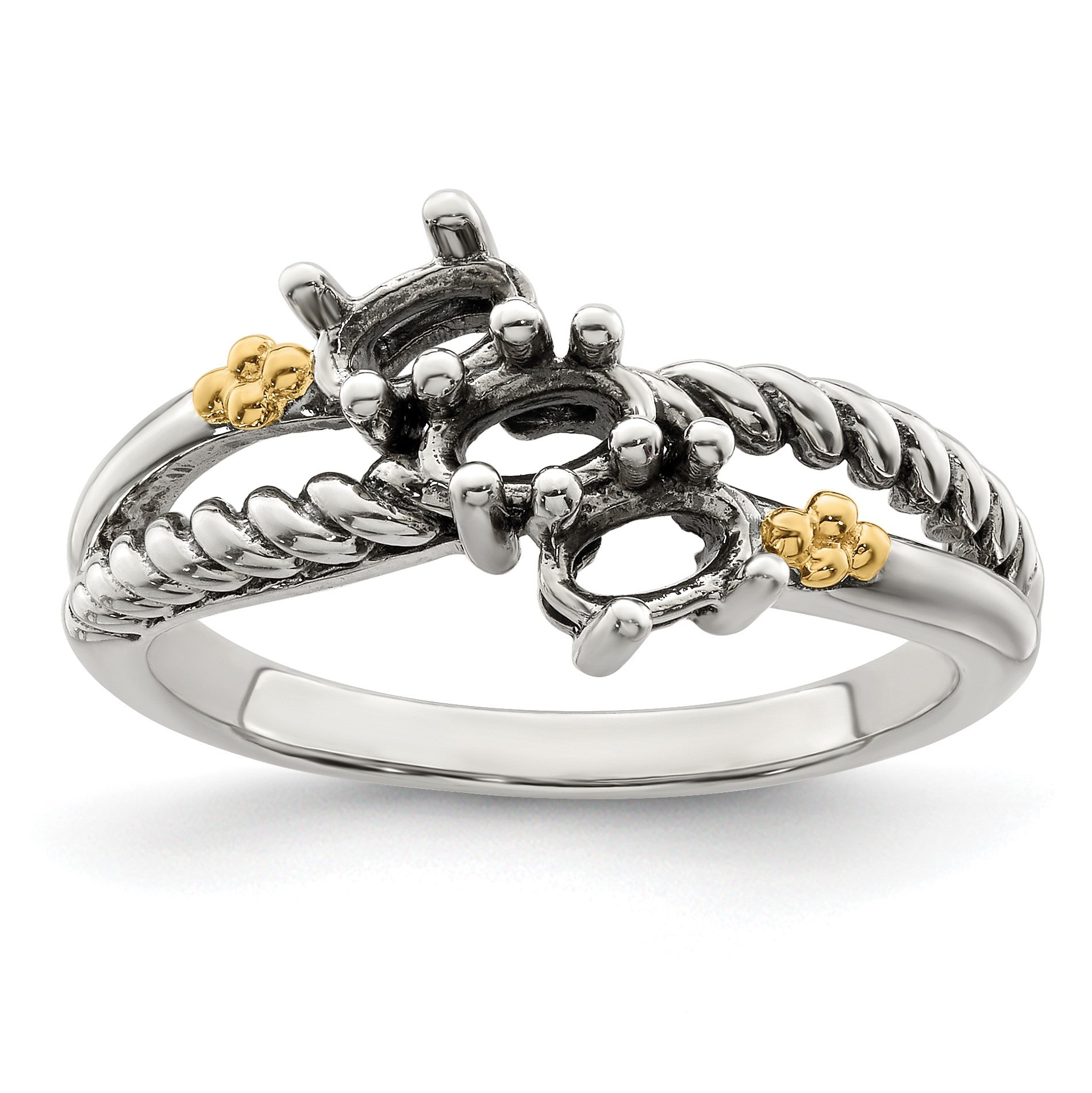 Sterling Silver Antiqued w/14k 3-stone Mother's Ring Mounting