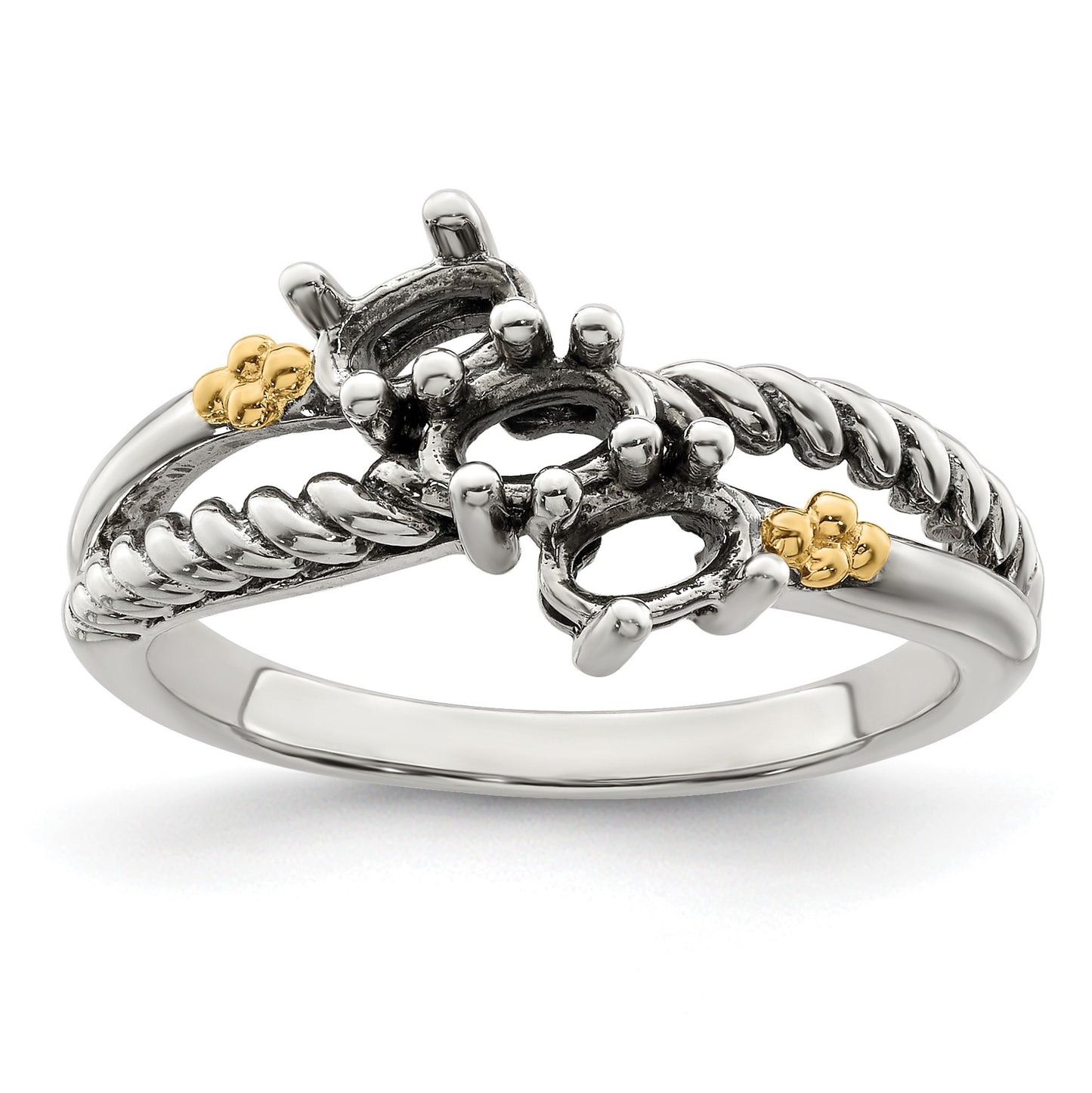 Sterling Silver Antiqued w/14k 3-stone Mother's Ring Mounting