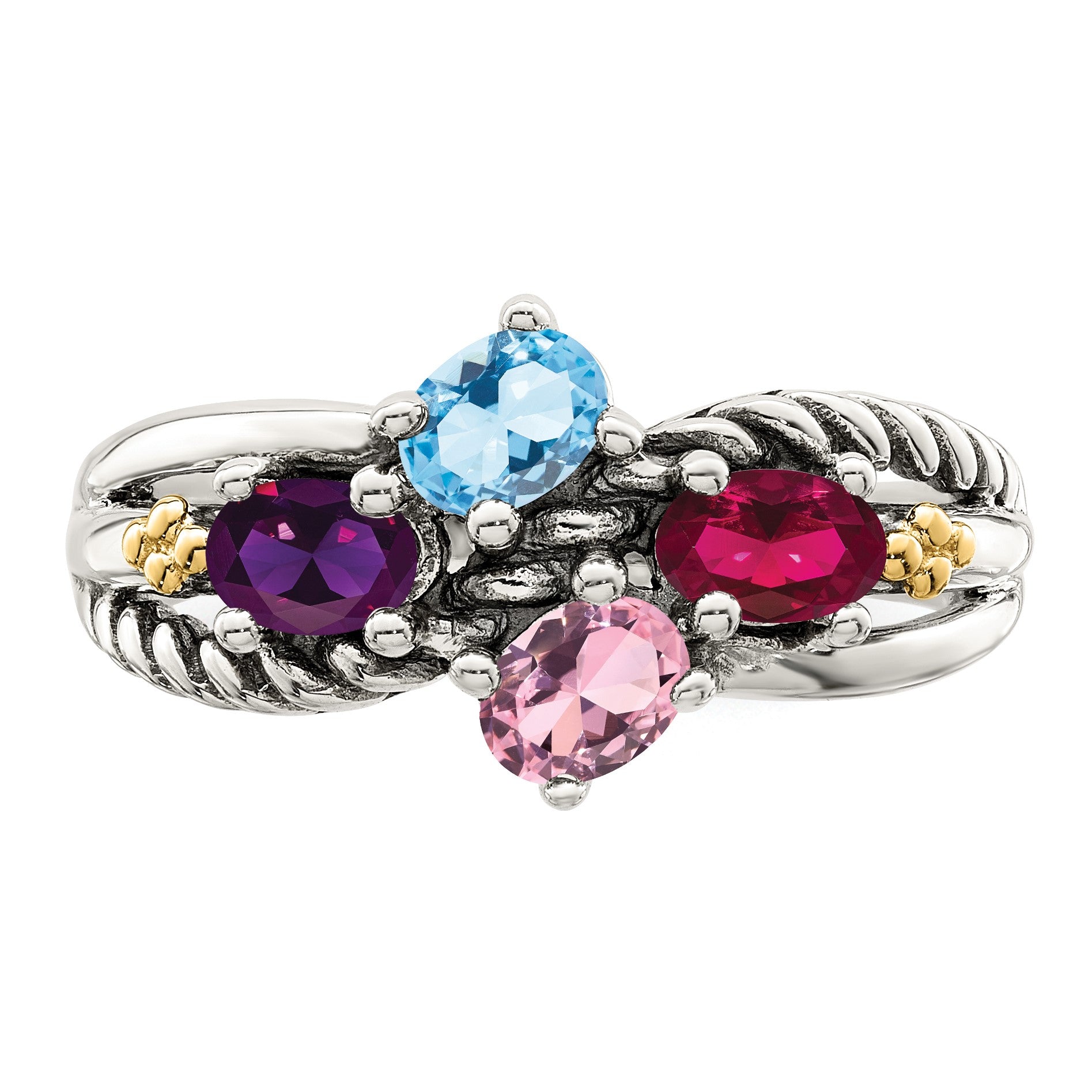 Sterling Silver Antiqued w/14k 4-stone Mother's Ring Mounting