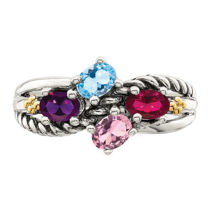 Sterling Silver Antiqued w/14k 4-stone Mother's Ring Mounting