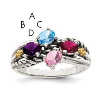 Sterling Silver Antiqued w/14k 4-stone Mother's Ring Mounting