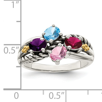 Sterling Silver Antiqued w/14k 4-stone Mother's Ring Mounting