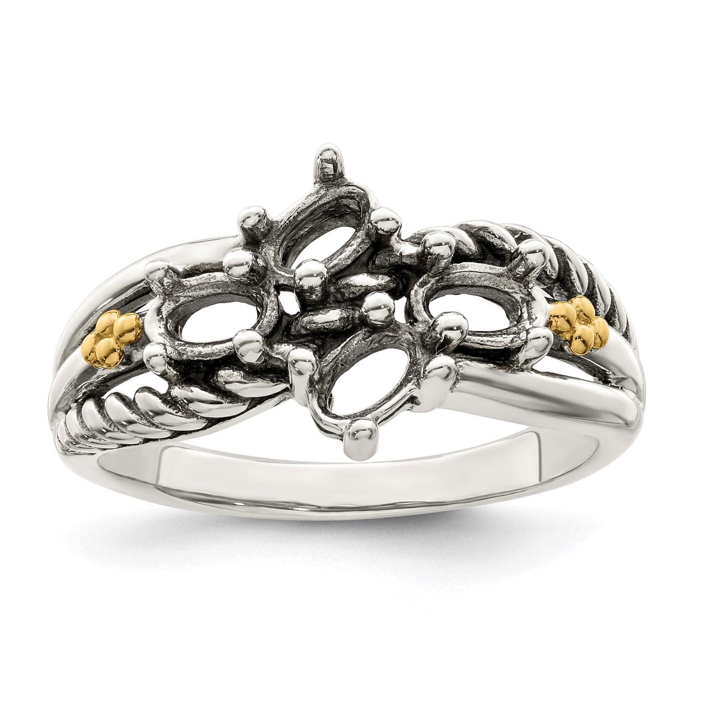 Sterling Silver Antiqued w/14k 4-stone Mother's Ring Mounting