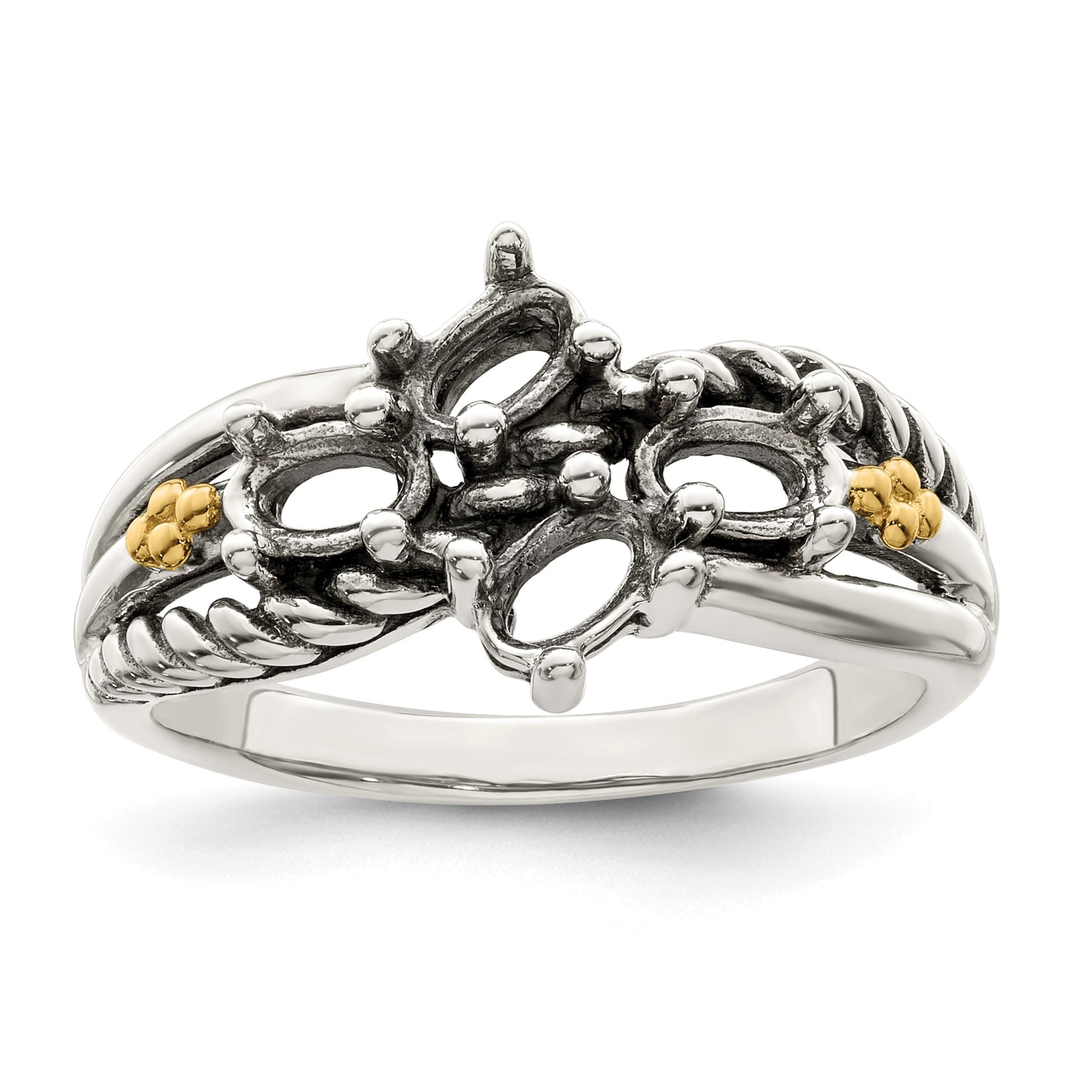 Sterling Silver Antiqued w/14k 4-stone Mother's Ring Mounting