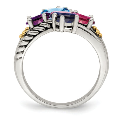 Sterling Silver Antiqued w/14k 5-stone Mother's Ring Mounting
