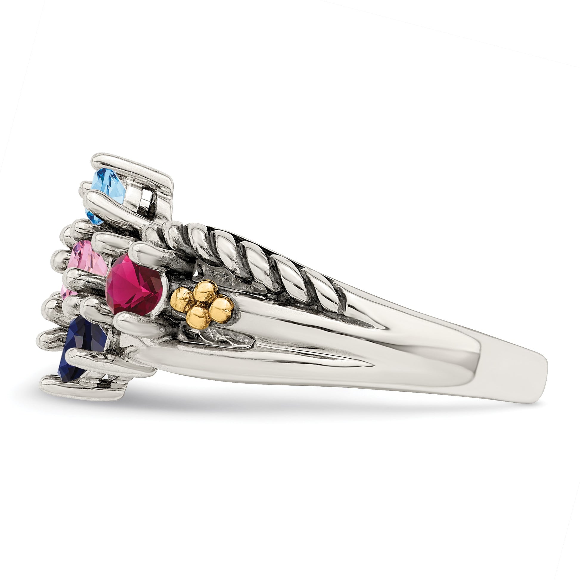 Sterling Silver Antiqued w/14k 5-stone Mother's Ring Mounting