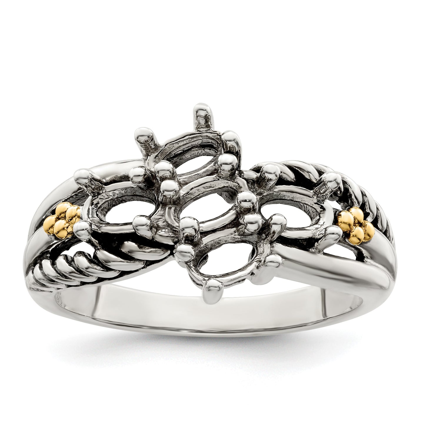 Sterling Silver Antiqued w/14k 5-stone Mother's Ring Mounting