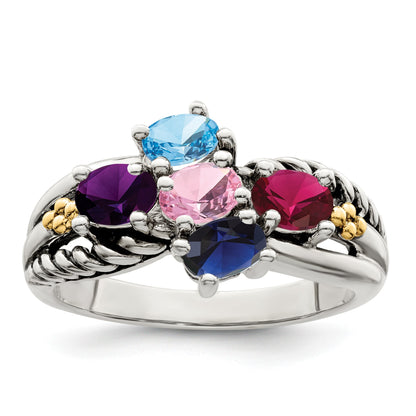 Sterling Silver Antiqued w/14k 5-stone Mother's Ring Mounting