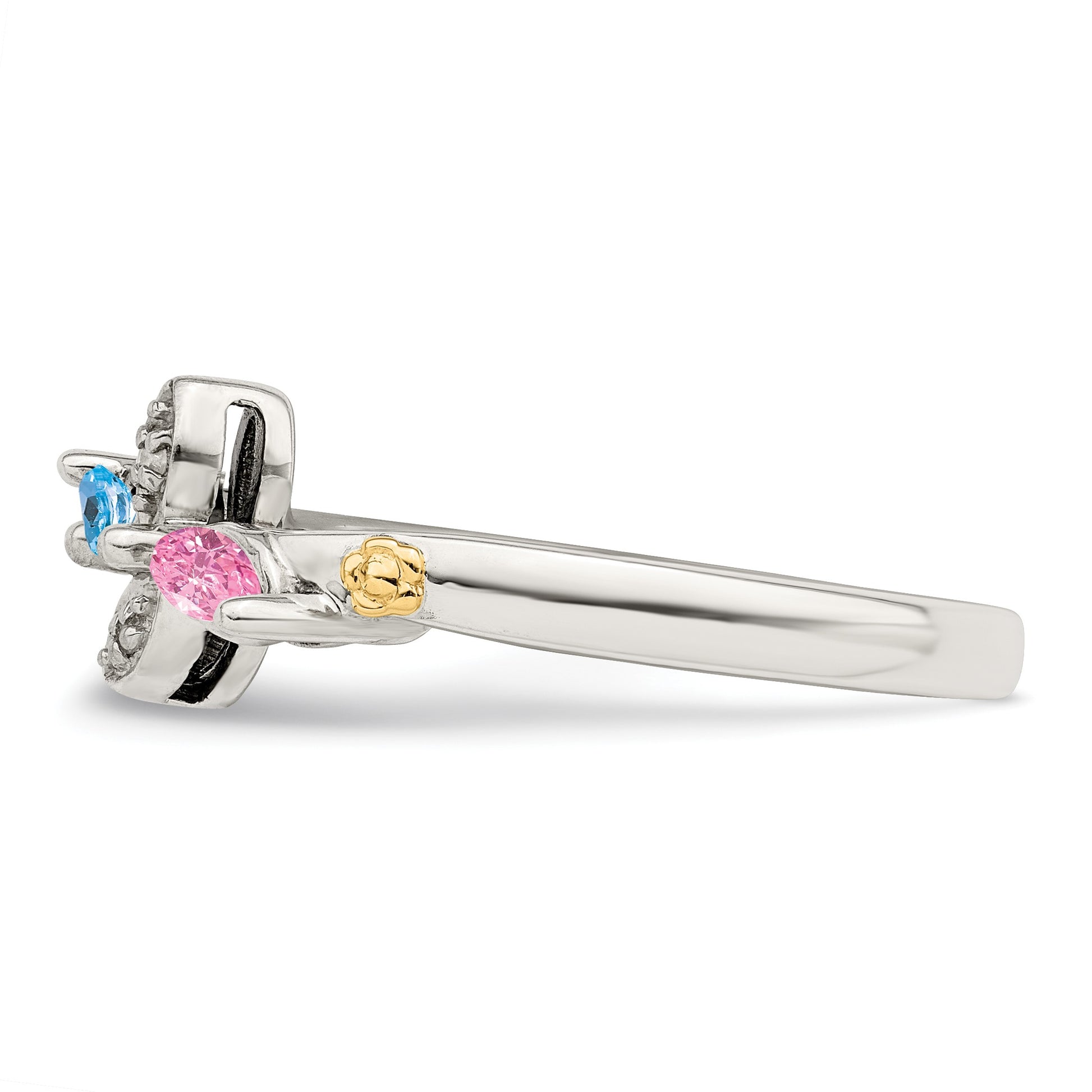 Sterling Silver Antiqued w/14k 2-stone w/Diamond Mother's Ring Semi-Mount