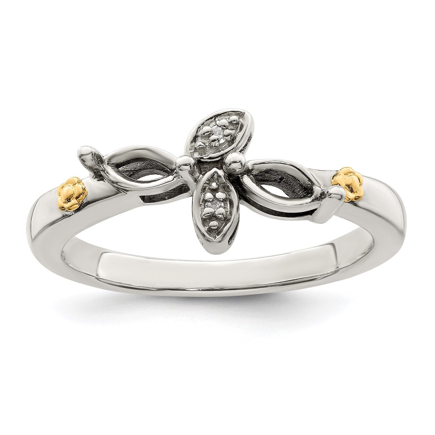 Sterling Silver Antiqued w/14k 2-stone w/Diamond Mother's Ring Semi-Mount