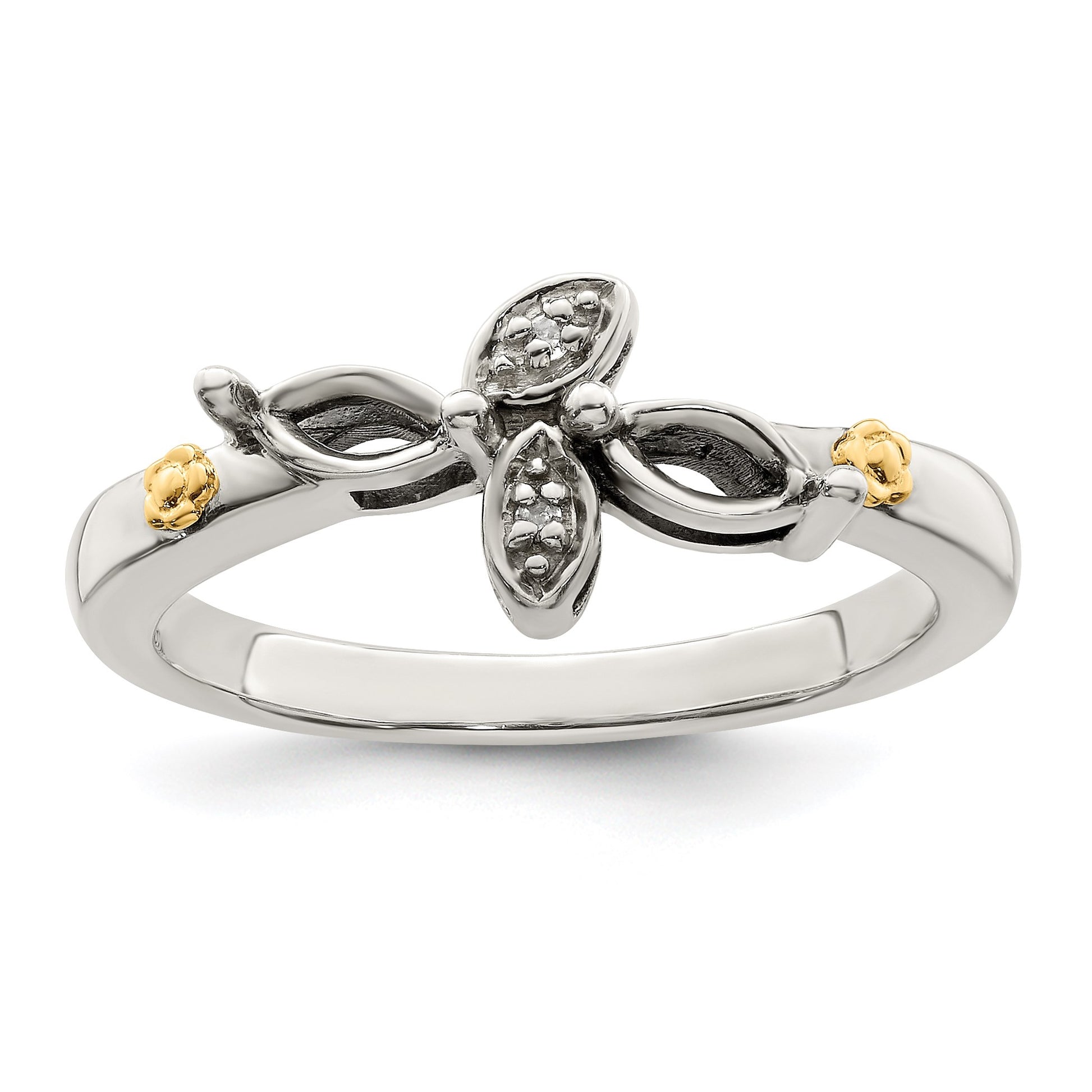 Sterling Silver Antiqued w/14k 2-stone w/Diamond Mother's Ring Semi-Mount