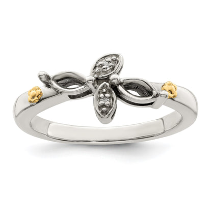 Sterling Silver Antiqued w/14k 2-stone w/Diamond Mother's Ring Semi-Mount