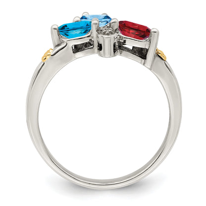 Sterling Silver Antiqued w/14k 3-stone w/Diamond Mother's Ring Semi-Mount