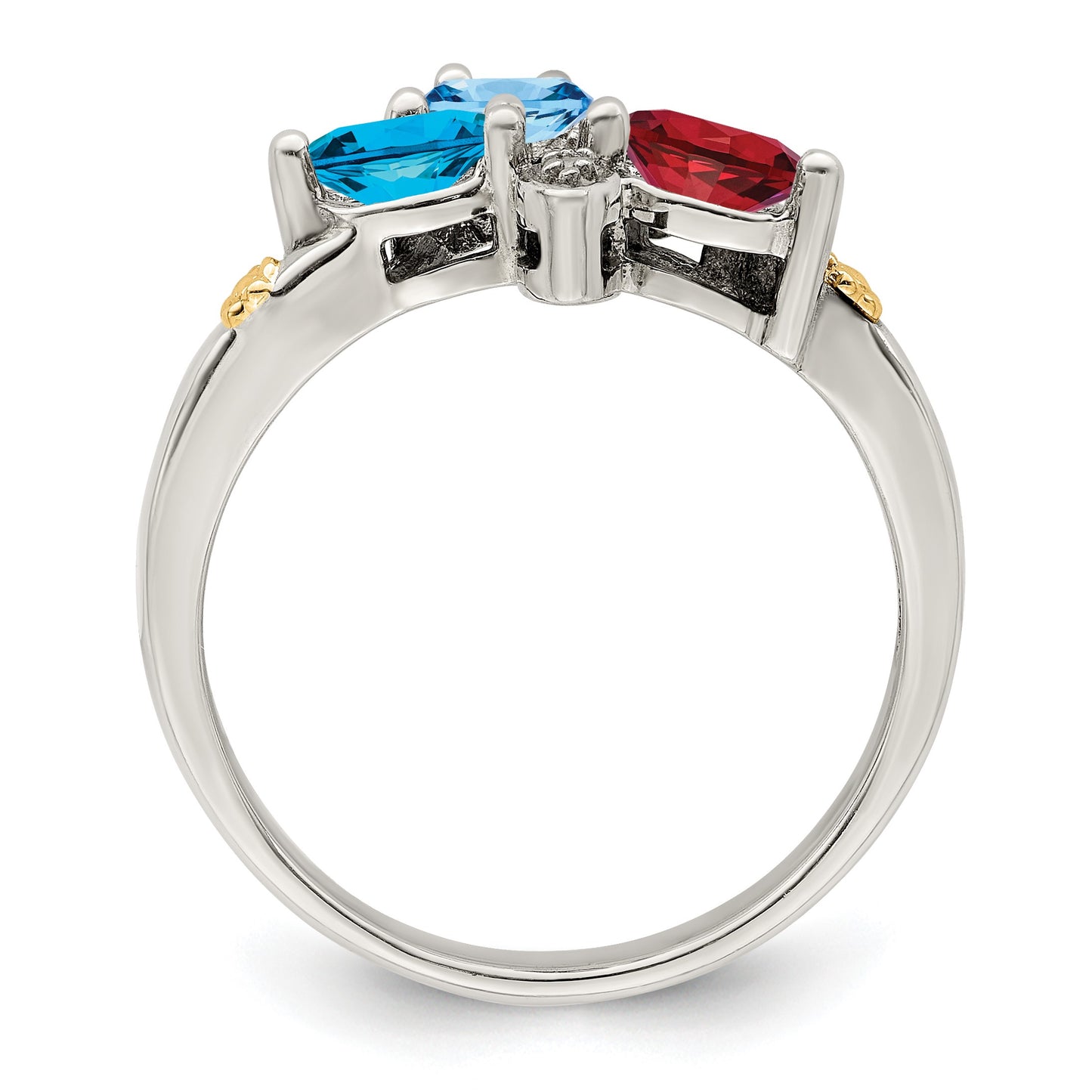 Sterling Silver Antiqued w/14k 3-stone w/Diamond Mother's Ring Semi-Mount