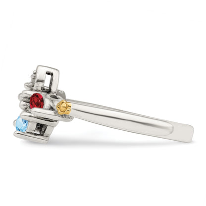 Sterling Silver Antiqued w/14k 3-stone w/Diamond Mother's Ring Semi-Mount