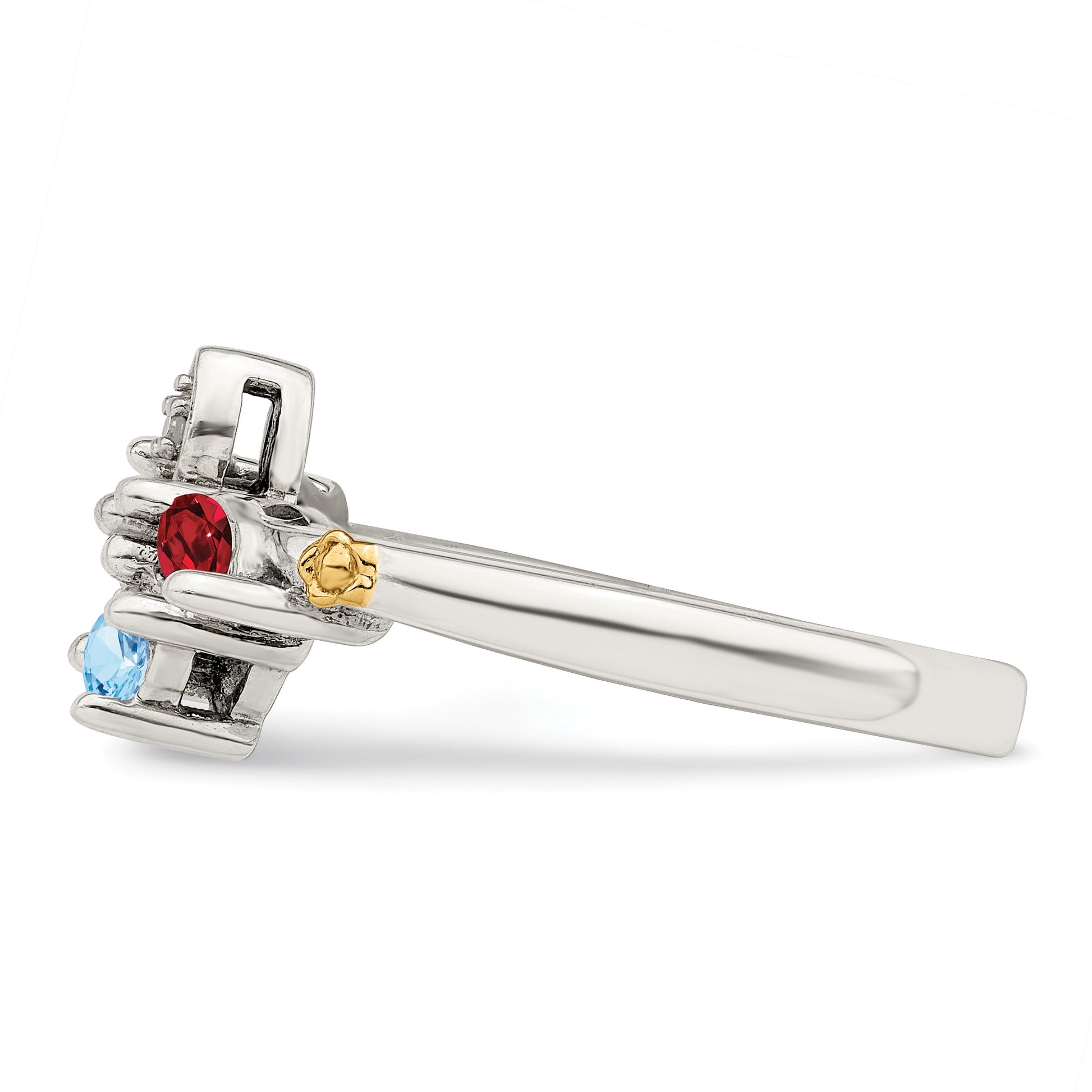 Sterling Silver Antiqued w/14k 3-stone w/Diamond Mother's Ring Semi-Mount