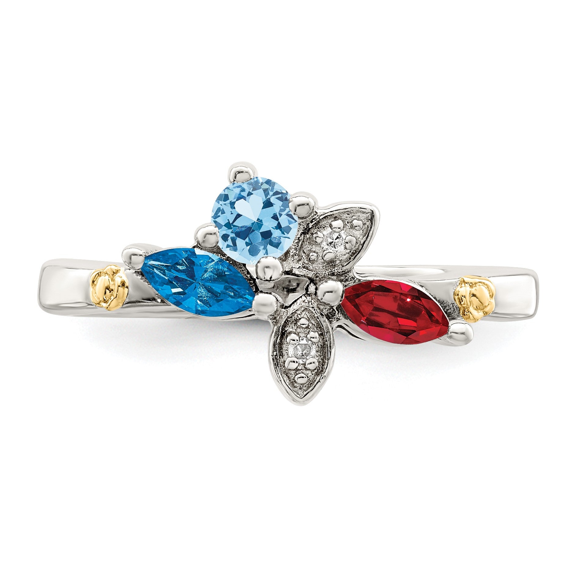 Sterling Silver Antiqued w/14k 3-stone w/Diamond Mother's Ring Semi-Mount