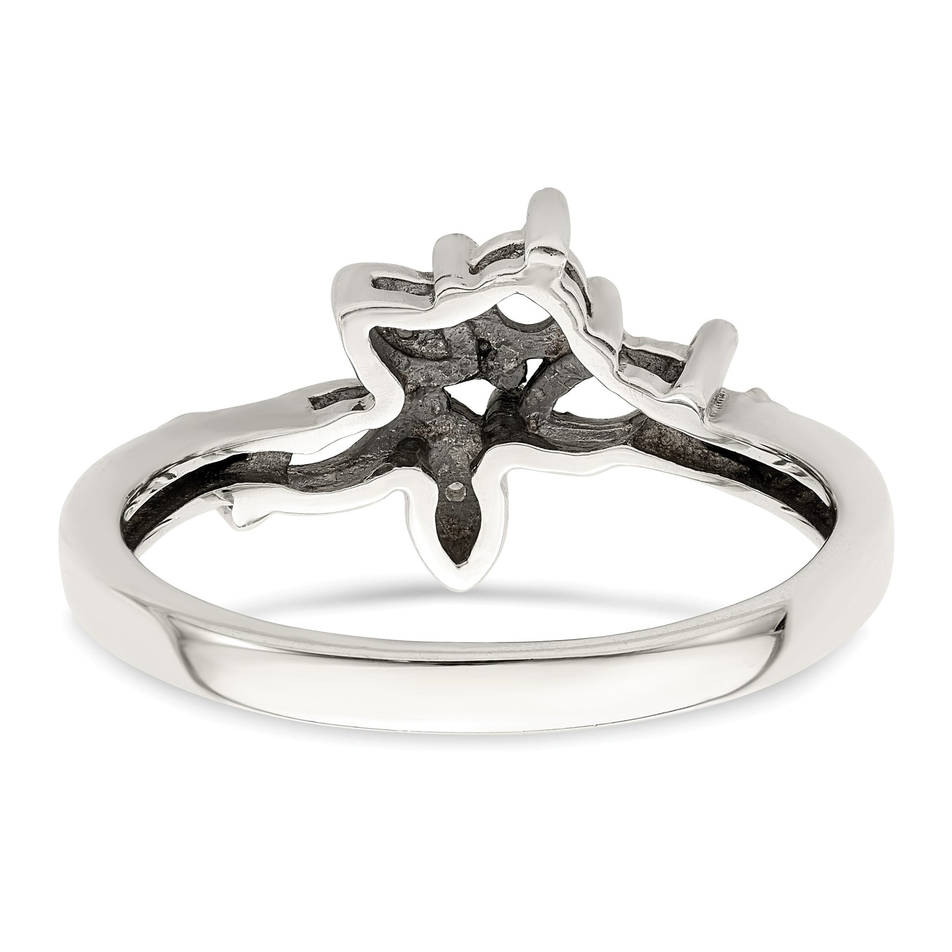 Sterling Silver Antiqued w/14k 3-stone w/Diamond Mother's Ring Semi-Mount