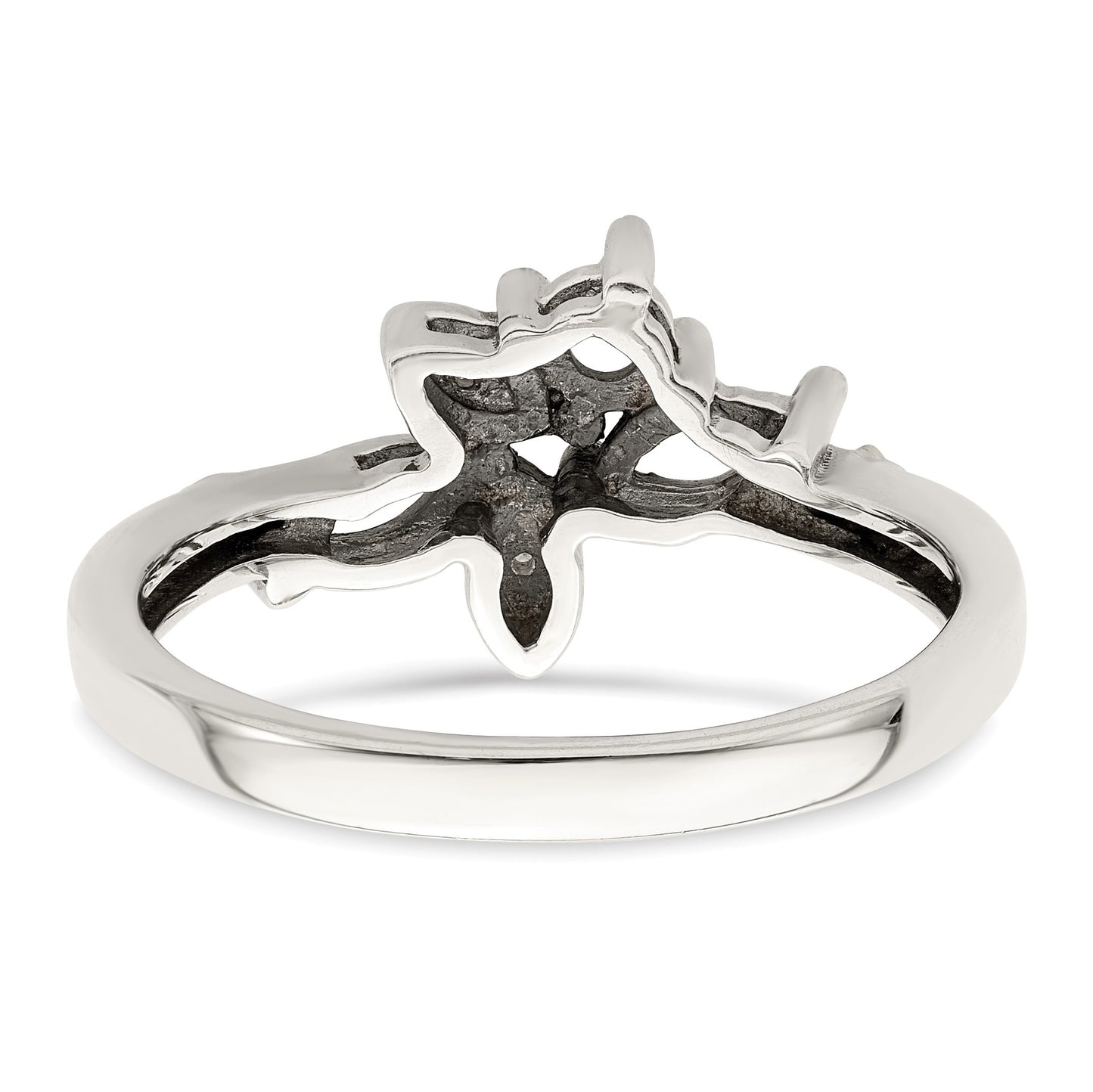 Sterling Silver Antiqued w/14k 3-stone w/Diamond Mother's Ring Semi-Mount