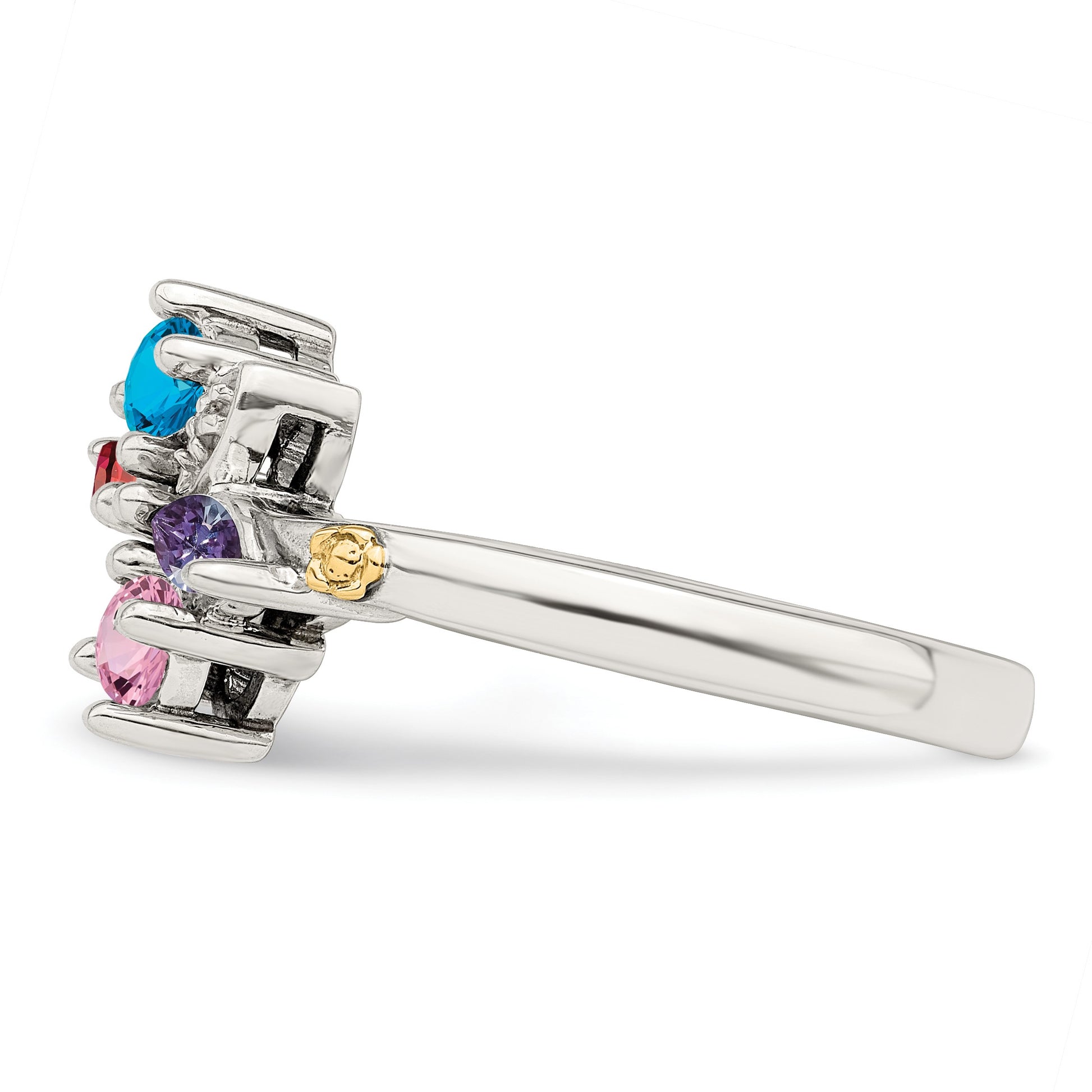 Sterling Silver Antiqued w/14k 4-stone w/Diamond Mother's Ring Semi-Mount