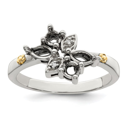 Sterling Silver Antiqued w/14k 4-stone w/Diamond Mother's Ring Semi-Mount