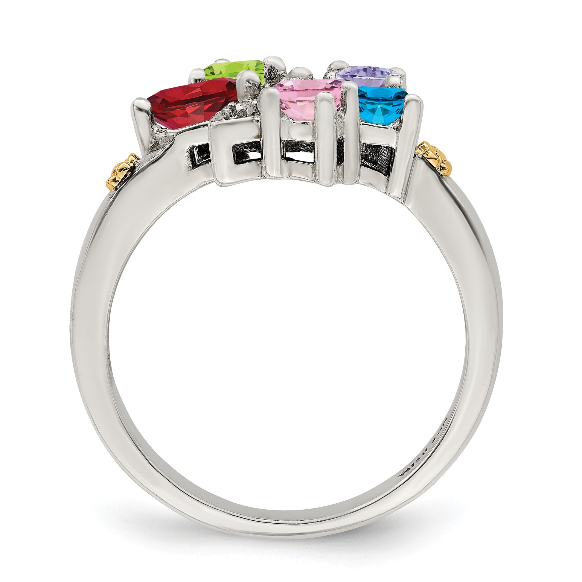 Sterling Silver Antiqued w/14k 5-stone w/Diamond Mother's Ring Semi-Mount