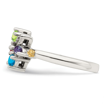 Sterling Silver Antiqued w/14k 5-stone w/Diamond Mother's Ring Semi-Mount