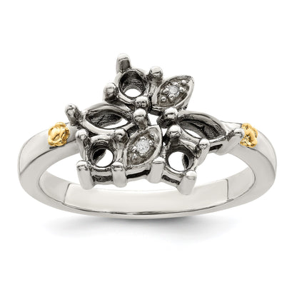 Sterling Silver Antiqued w/14k 5-stone w/Diamond Mother's Ring Semi-Mount
