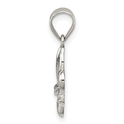 Sterling Silver Rhodium-plated CZ Fleur De Lis Pendant