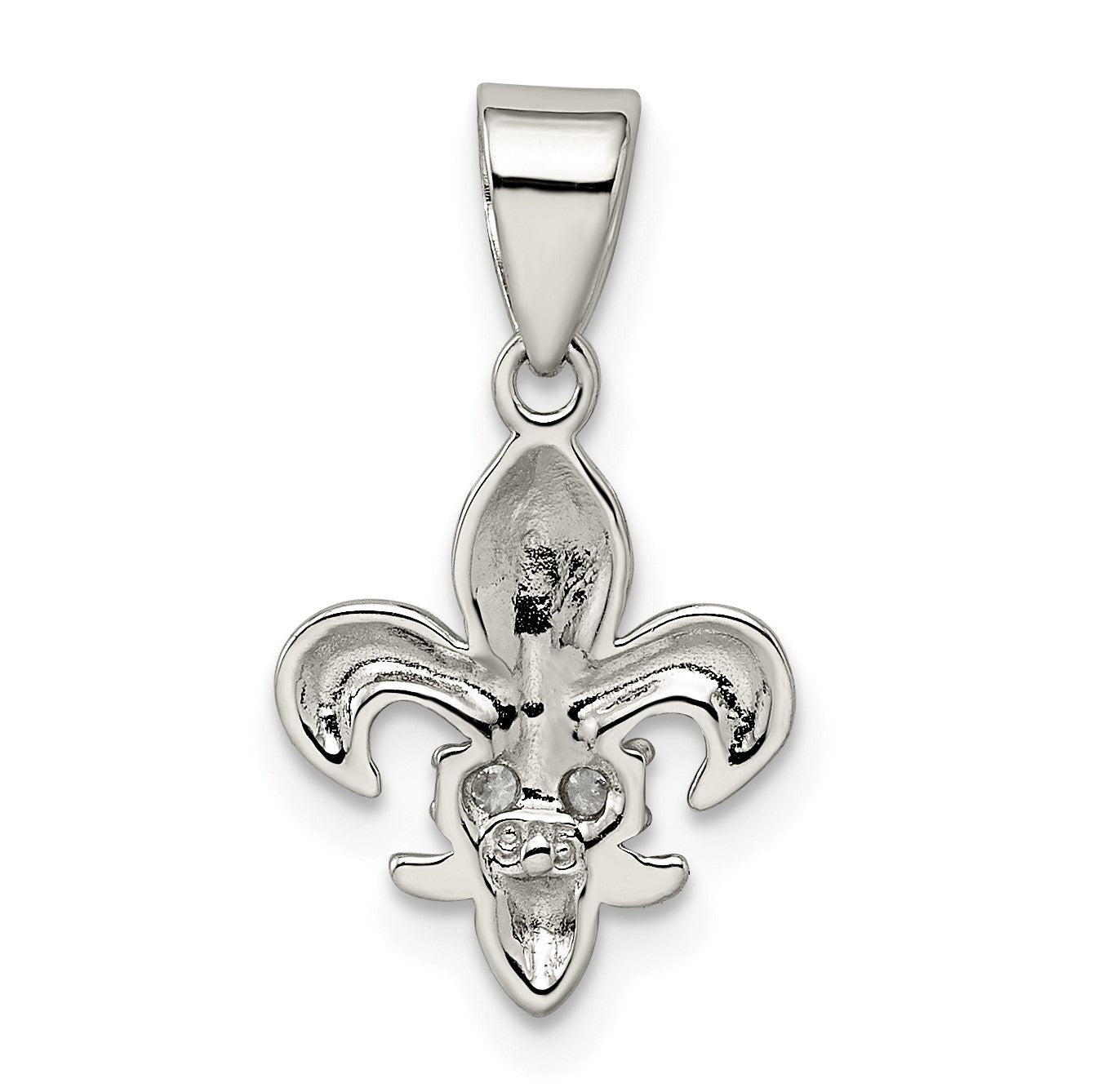 Sterling Silver Rhodium-plated CZ Fleur De Lis Pendant