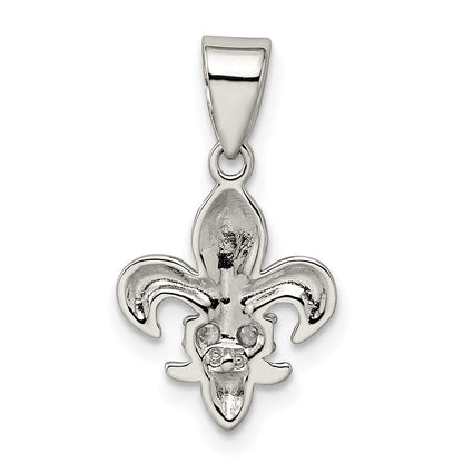 Sterling Silver Rhodium-plated CZ Fleur De Lis Pendant