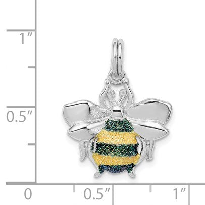 Sterling Silver Rhodium-plated Blue/Green & Yellow Enamel Bee Charm