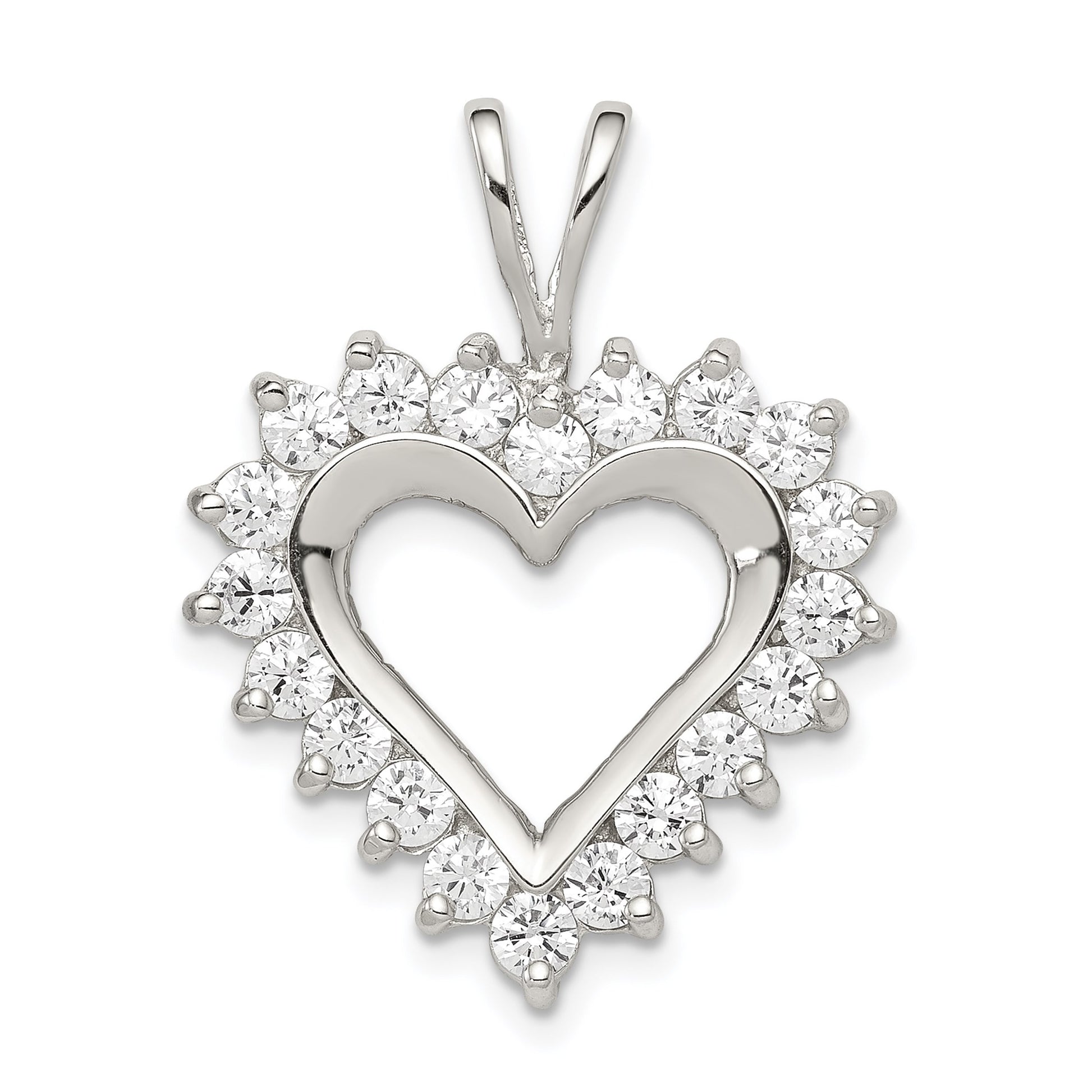 Sterling Silver Rhodium-plated CZ Open Heart Pendant