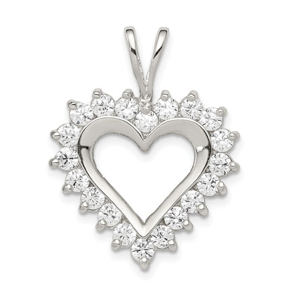 Sterling Silver Rhodium-plated CZ Open Heart Pendant